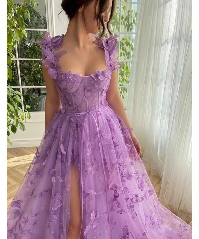 Women's Long 3D Butterfly Prom Dress Floor-Length Lace Applique Formal Evening Tulle Party Gowns Burgundy $38.13 Dresses