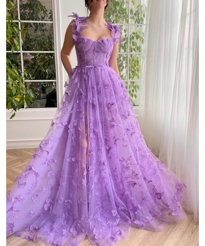 Women's Long 3D Butterfly Prom Dress Floor-Length Lace Applique Formal Evening Tulle Party Gowns Burgundy $38.13 Dresses