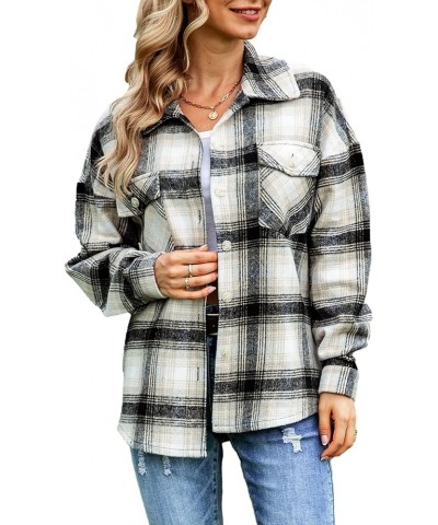 Womens Fashion Crop Button Down Flannel Plaid Shirt Shacket Jacket Top Coat 04 Khaki $15.00 Jackets