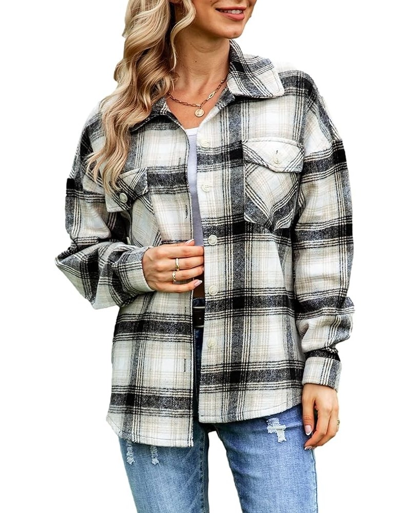 Womens Fashion Crop Button Down Flannel Plaid Shirt Shacket Jacket Top Coat 04 Khaki $15.00 Jackets