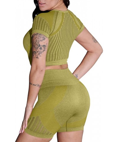 Women's Workout Set 2 piece Seamless High Waisted Active Yoga Shorts Running Gym Outfits Clothes Yellow $13.23 Activewear