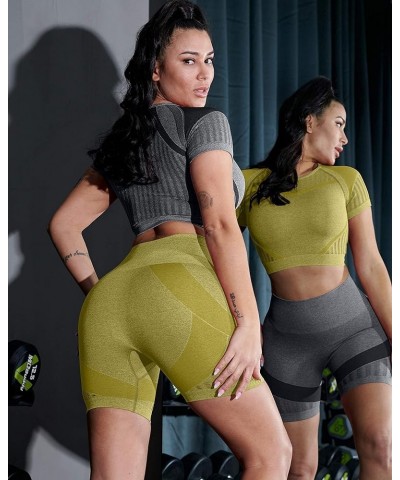 Women's Workout Set 2 piece Seamless High Waisted Active Yoga Shorts Running Gym Outfits Clothes Yellow $13.23 Activewear