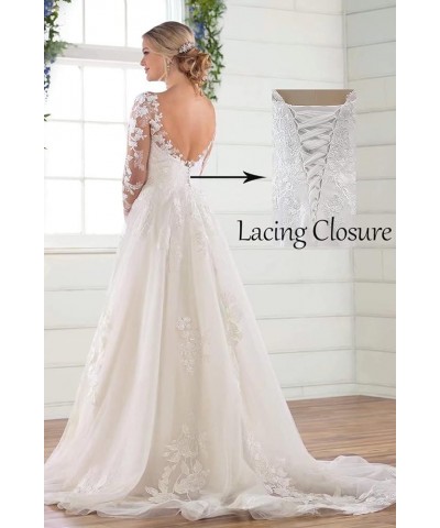 Long Wedding Dresses for Bride 2022 A-line Tulle Lace Appliques Formal Gown with Train 11-ivory $42.24 Dresses