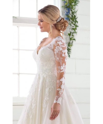 Long Wedding Dresses for Bride 2022 A-line Tulle Lace Appliques Formal Gown with Train 11-ivory $42.24 Dresses