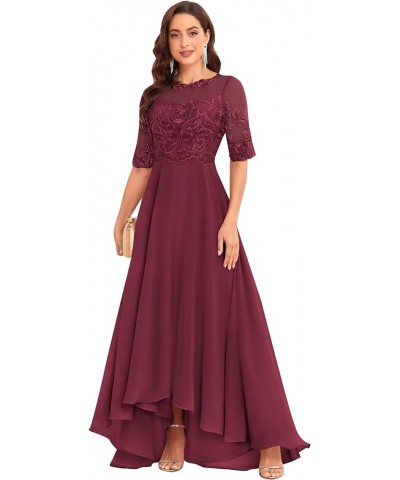 Lace Appliques Mother of The Bride Dresses for Wedding Half Sleeve Long Chiffon Formal Party Dresses Desert Rose $42.39 Dresses