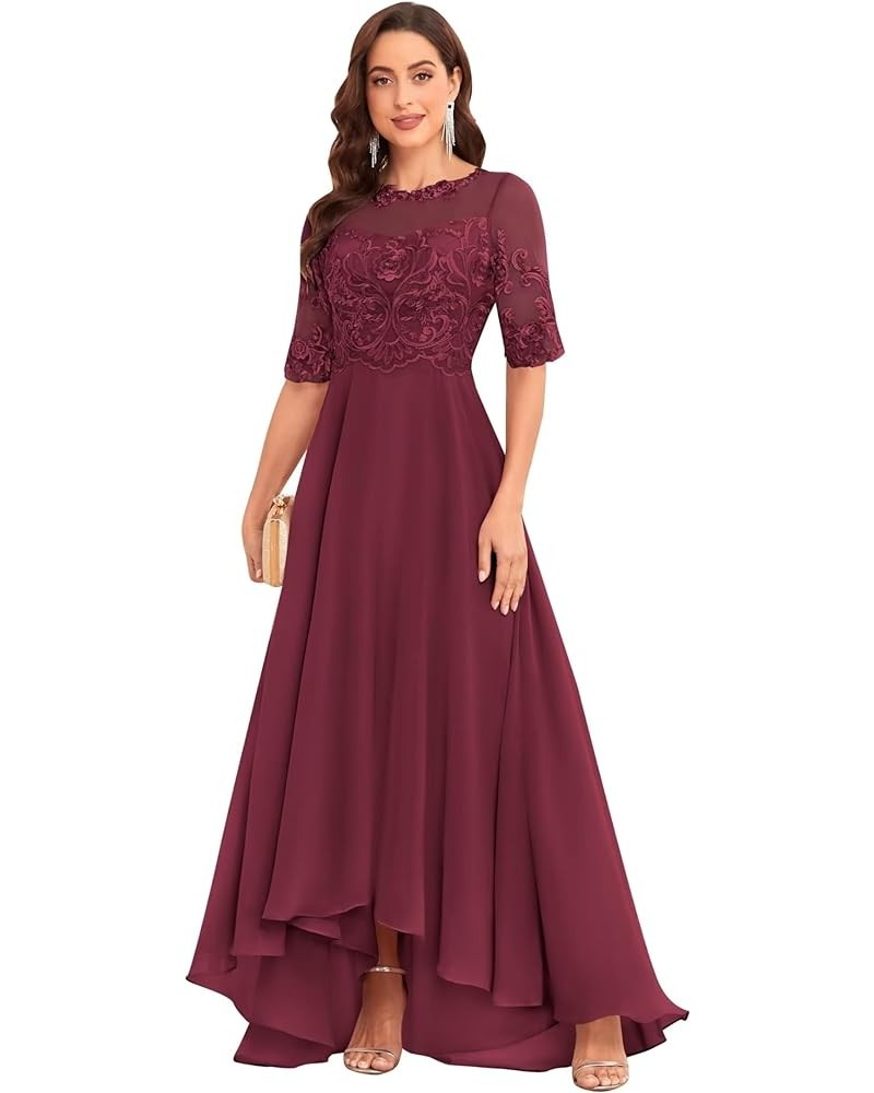 Lace Appliques Mother of The Bride Dresses for Wedding Half Sleeve Long Chiffon Formal Party Dresses Desert Rose $42.39 Dresses