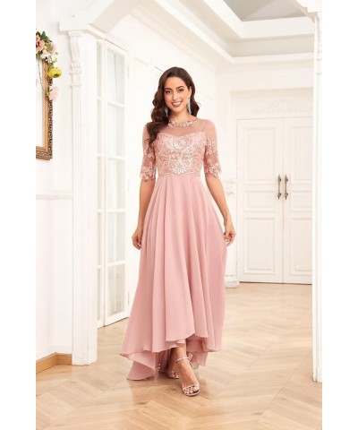 Lace Appliques Mother of The Bride Dresses for Wedding Half Sleeve Long Chiffon Formal Party Dresses Desert Rose $42.39 Dresses