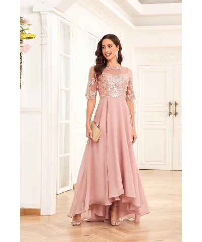 Lace Appliques Mother of The Bride Dresses for Wedding Half Sleeve Long Chiffon Formal Party Dresses Desert Rose $42.39 Dresses