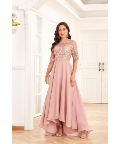 Lace Appliques Mother of The Bride Dresses for Wedding Half Sleeve Long Chiffon Formal Party Dresses Desert Rose $42.39 Dresses