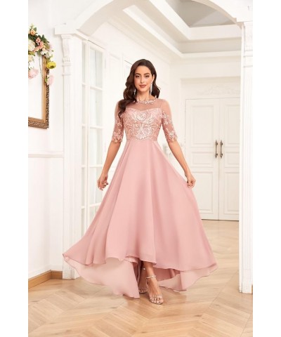 Lace Appliques Mother of The Bride Dresses for Wedding Half Sleeve Long Chiffon Formal Party Dresses Desert Rose $42.39 Dresses