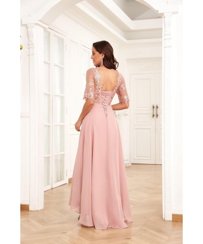 Lace Appliques Mother of The Bride Dresses for Wedding Half Sleeve Long Chiffon Formal Party Dresses Desert Rose $42.39 Dresses