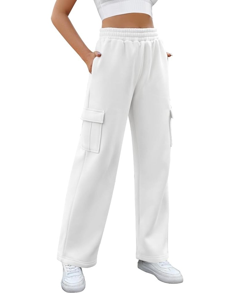 Womens Cargo Sweatpants Trendy Casual Baggy Fleece Joggers High Waisted Wide Leg Cute Sweat Pants Y2k Cargo Pant White $13.64...