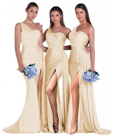 One Shoulder Bridesmaid Dresses Mermaid Prom Dresses Bodycon Wedding Dresses Evening Gowns with Slit RYZ507 Light Champagne $...