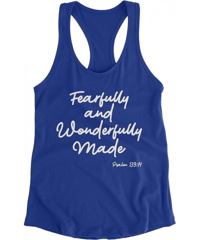 Fearfully and Wonderfully Made Tank Top for Juniors - Jesus Christian Faith Workout Clothes Blue $11.32 Tanks