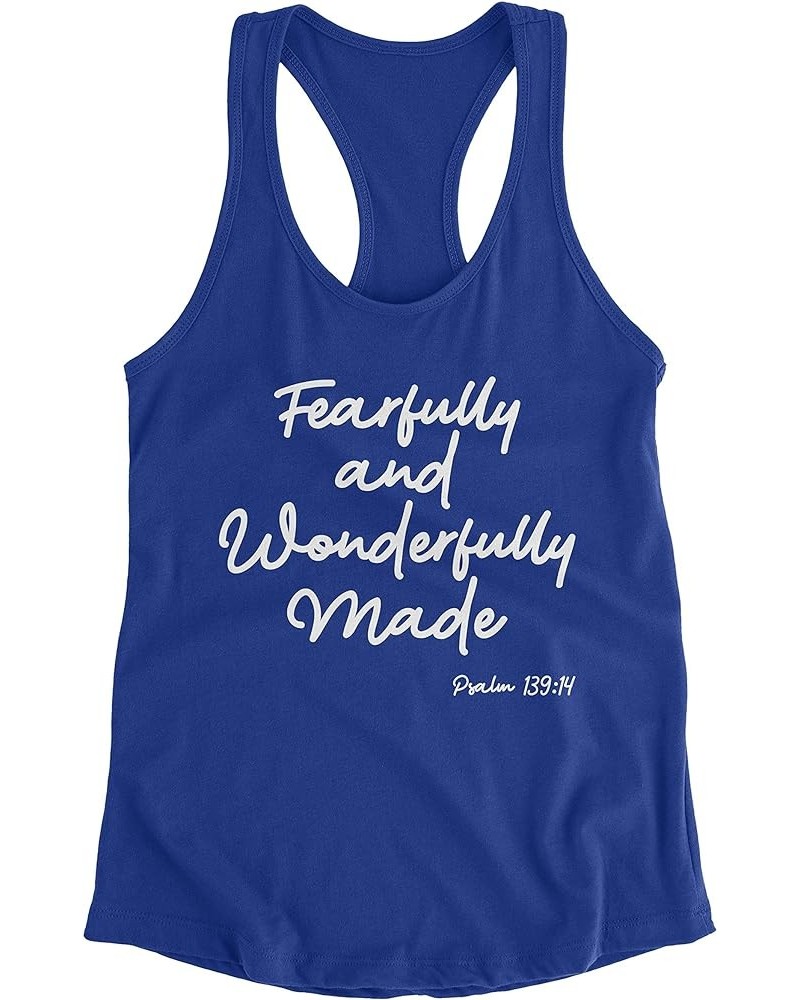 Fearfully and Wonderfully Made Tank Top for Juniors - Jesus Christian Faith Workout Clothes Blue $11.32 Tanks