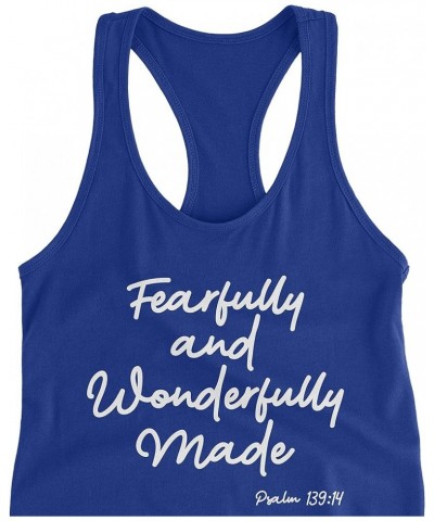 Fearfully and Wonderfully Made Tank Top for Juniors - Jesus Christian Faith Workout Clothes Blue $11.32 Tanks