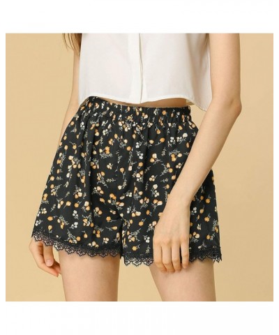 Women's Summer Shorts Floral Printed Lace Trim Elastic Waist Beach Shorts Black-orange $10.39 Shorts