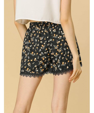 Women's Summer Shorts Floral Printed Lace Trim Elastic Waist Beach Shorts Black-orange $10.39 Shorts