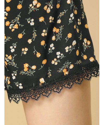 Women's Summer Shorts Floral Printed Lace Trim Elastic Waist Beach Shorts Black-orange $10.39 Shorts