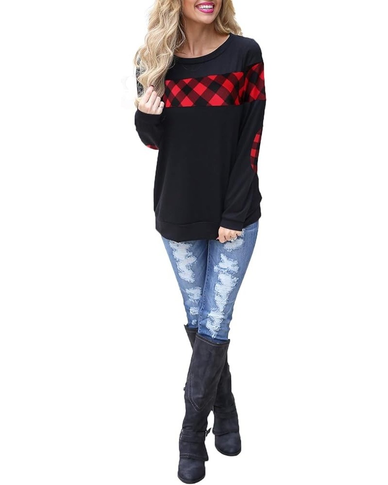 Women's Color Block Plaid Shirt Crewneck Sweatshirt Elbow Patches Pullover Sweatshirt Top Black $17.91 Hoodies & Sweatshirts