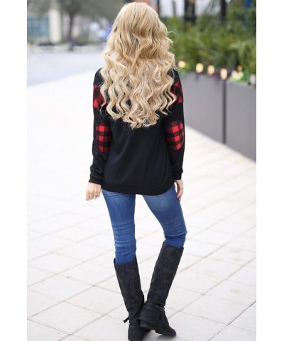 Women's Color Block Plaid Shirt Crewneck Sweatshirt Elbow Patches Pullover Sweatshirt Top Black $17.91 Hoodies & Sweatshirts