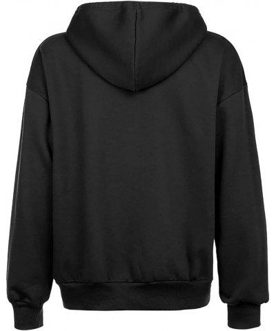 Oversized Zip Up Hoodies for Women Casual Drawstring Teen Girl Y2K Sweatshirts Long Sleeve Fall Jackets With Pockets 01 Black...