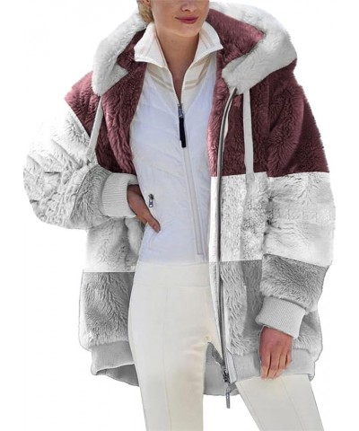 Plus Size Winter Coats for Women Sherpa Fleece Lined Thick Jacket Loose Hooded Outwear Full Zip Up Pockets Parka Red_16 $12.1...