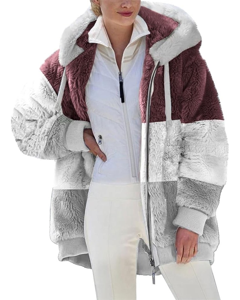 Plus Size Winter Coats for Women Sherpa Fleece Lined Thick Jacket Loose Hooded Outwear Full Zip Up Pockets Parka Red_16 $12.1...