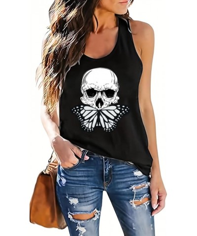 Skull Shirts for Women Tank Tops Sleeveless Workout Summer Printed Loose Running T-Shirt Vest Hudie $11.21 Tanks