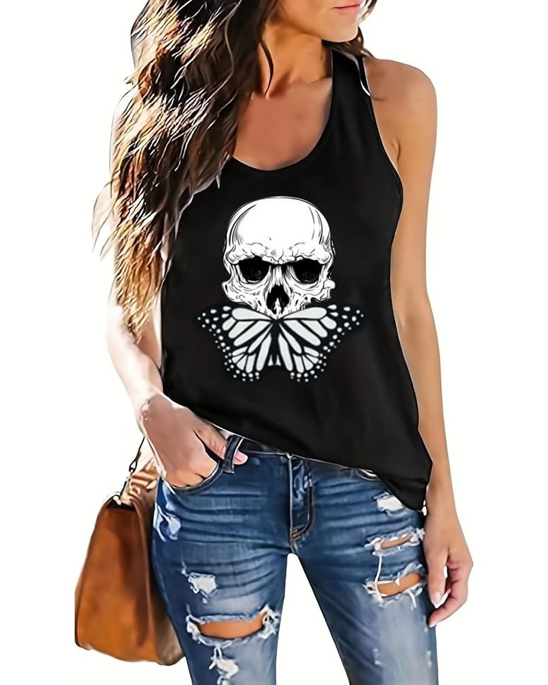 Skull Shirts for Women Tank Tops Sleeveless Workout Summer Printed Loose Running T-Shirt Vest Hudie $11.21 Tanks