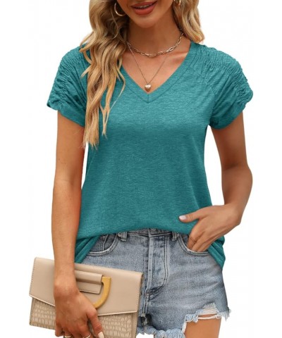 Womens Summer Tops Casual V Neck T Shirts Short Sleeve Shirts Loose Fit Flowy 03a-gray Green $15.95 T-Shirts