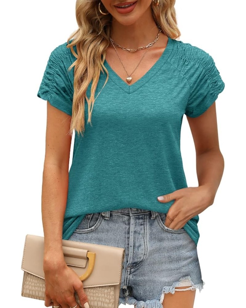 Womens Summer Tops Casual V Neck T Shirts Short Sleeve Shirts Loose Fit Flowy 03a-gray Green $15.95 T-Shirts