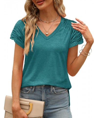 Womens Summer Tops Casual V Neck T Shirts Short Sleeve Shirts Loose Fit Flowy 03a-gray Green $15.95 T-Shirts