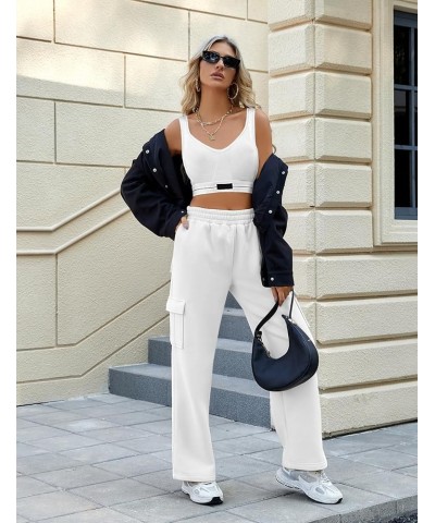 Womens Cargo Sweatpants Trendy Casual Baggy Fleece Joggers High Waisted Wide Leg Cute Sweat Pants Y2k Cargo Pant White $13.64...