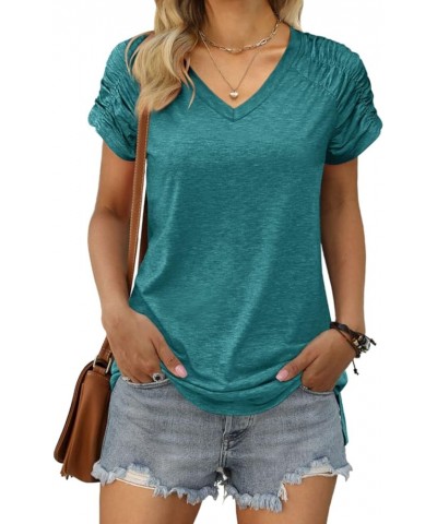 Womens Summer Tops Casual V Neck T Shirts Short Sleeve Shirts Loose Fit Flowy 03a-gray Green $15.95 T-Shirts