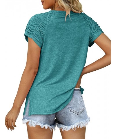 Womens Summer Tops Casual V Neck T Shirts Short Sleeve Shirts Loose Fit Flowy 03a-gray Green $15.95 T-Shirts