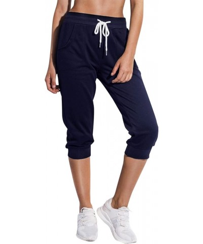 Women's Sweatpants Capri Pants Cropped Jogger Running Pants Lounge Loose Fit Drawstring Waist with Side Pockets Navy $10.75 A...