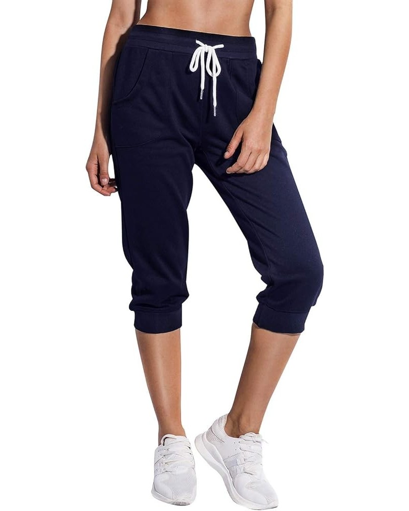 Women's Sweatpants Capri Pants Cropped Jogger Running Pants Lounge Loose Fit Drawstring Waist with Side Pockets Navy $10.75 A...