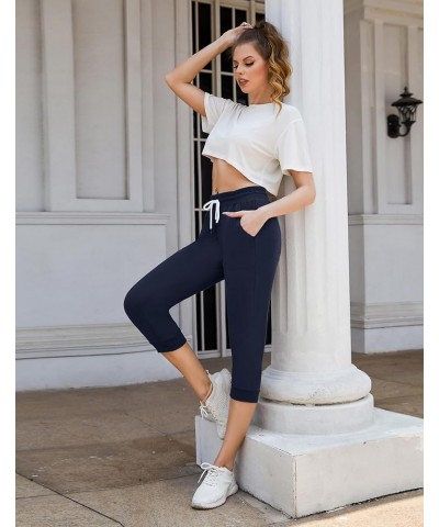 Women's Sweatpants Capri Pants Cropped Jogger Running Pants Lounge Loose Fit Drawstring Waist with Side Pockets Navy $10.75 A...