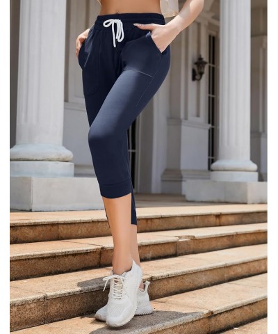 Women's Sweatpants Capri Pants Cropped Jogger Running Pants Lounge Loose Fit Drawstring Waist with Side Pockets Navy $10.75 A...