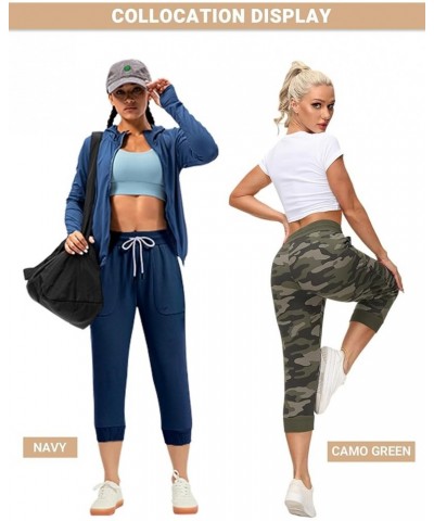 Women's Sweatpants Capri Pants Cropped Jogger Running Pants Lounge Loose Fit Drawstring Waist with Side Pockets Navy $10.75 A...