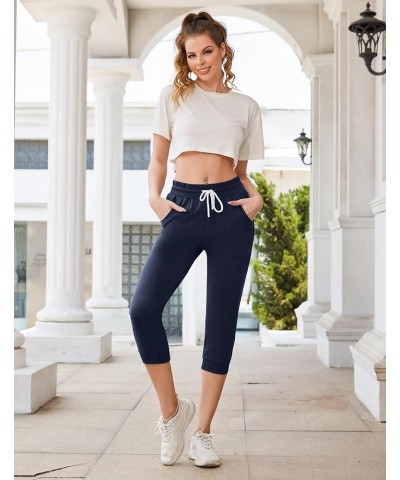 Women's Sweatpants Capri Pants Cropped Jogger Running Pants Lounge Loose Fit Drawstring Waist with Side Pockets Navy $10.75 A...