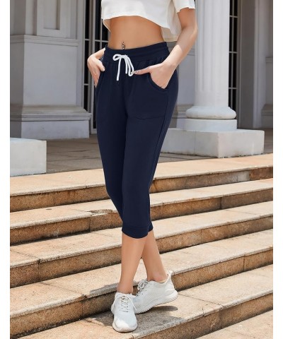 Women's Sweatpants Capri Pants Cropped Jogger Running Pants Lounge Loose Fit Drawstring Waist with Side Pockets Navy $10.75 A...