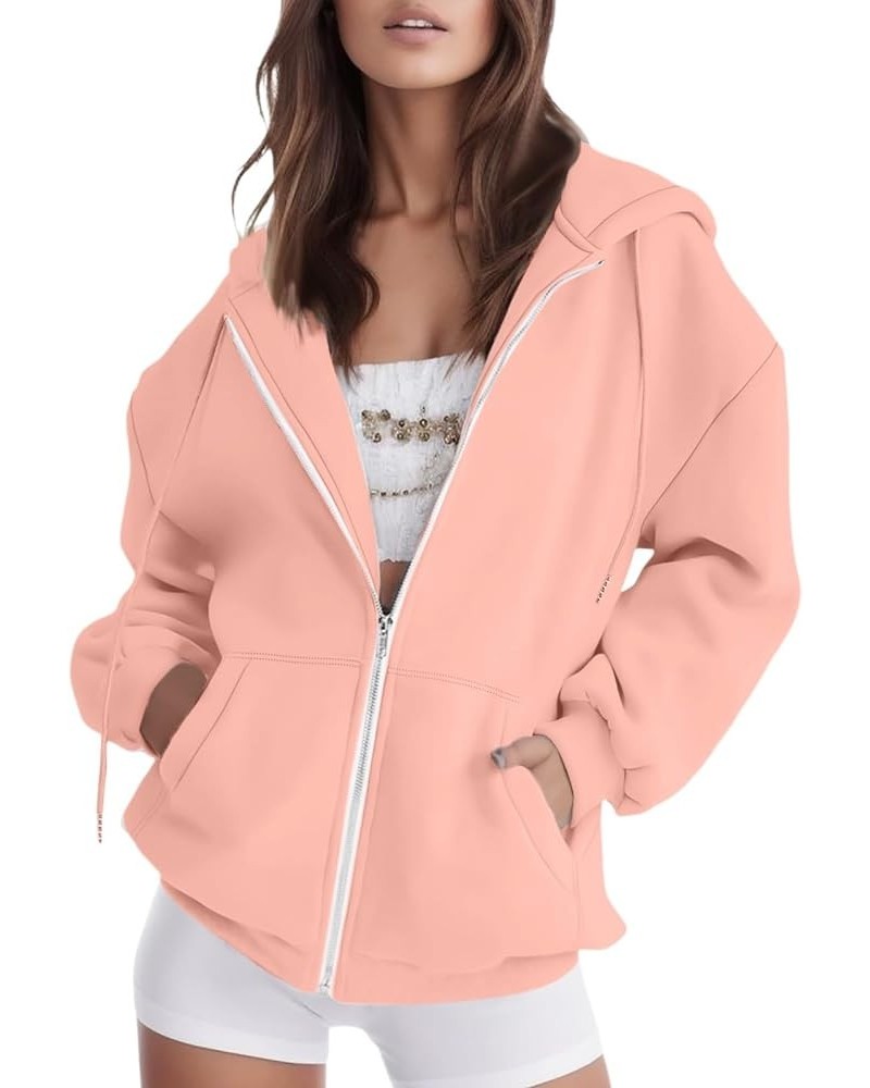 Light Weight Jackets for Women Casual Zip up Oversized Long Sleeve Hoodies Sweatshirts Fall and Winter Fitted Ffpink-1 $7.00 ...