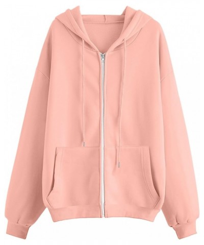 Light Weight Jackets for Women Casual Zip up Oversized Long Sleeve Hoodies Sweatshirts Fall and Winter Fitted Ffpink-1 $7.00 ...