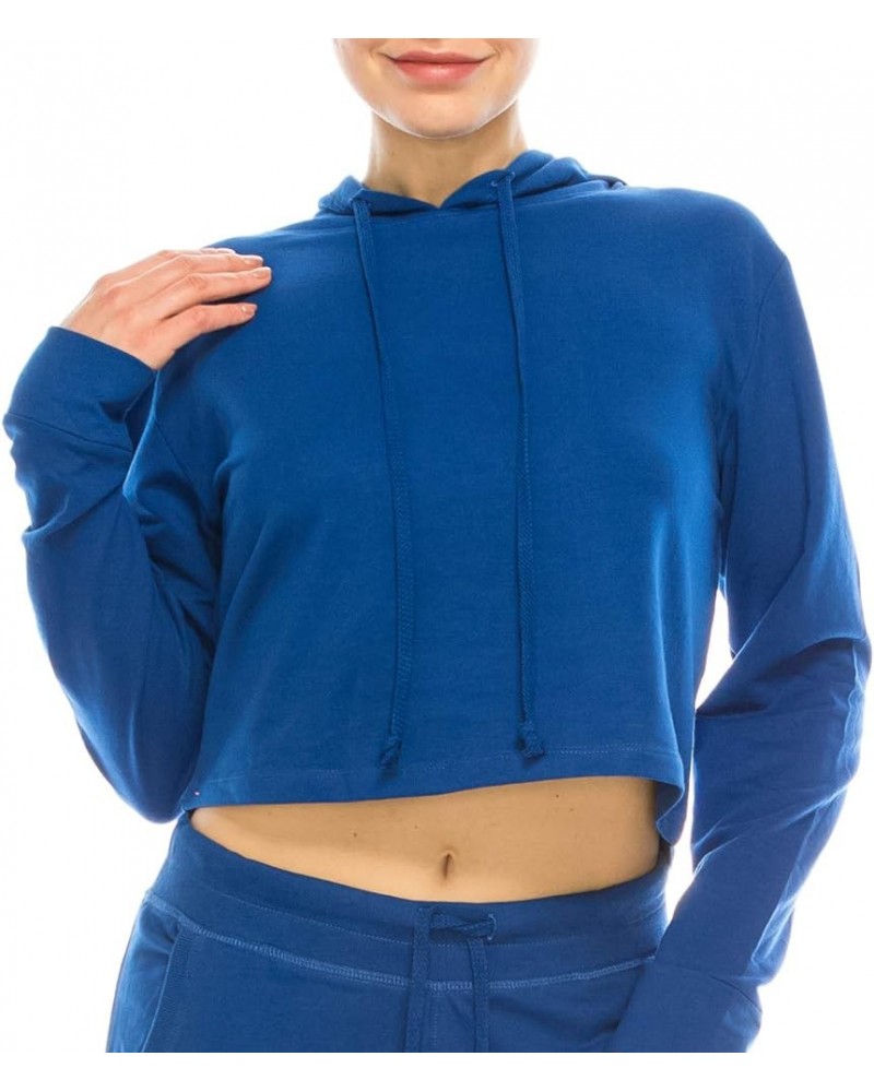 Women's Sport Cropped Top Light Hoodie Royal Blue $10.55 Activewear