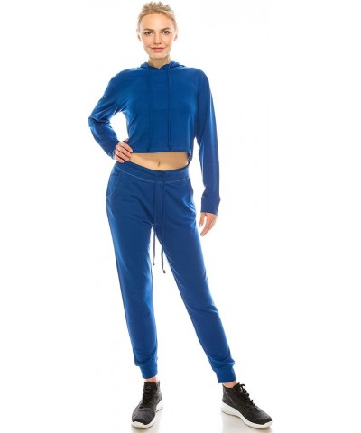 Women's Sport Cropped Top Light Hoodie Royal Blue $10.55 Activewear