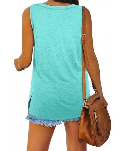 Womens Tank Tops Summer V Neck Sleeveless Shirts Button Up Loose Fit 20-lakegreen $10.75 Tanks