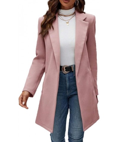 Womens Long Winter Blazers Jackets Lapel Long Sleeve Opent Front 2023 Office Casual Blazer with Pockets Pink $23.84 Suits