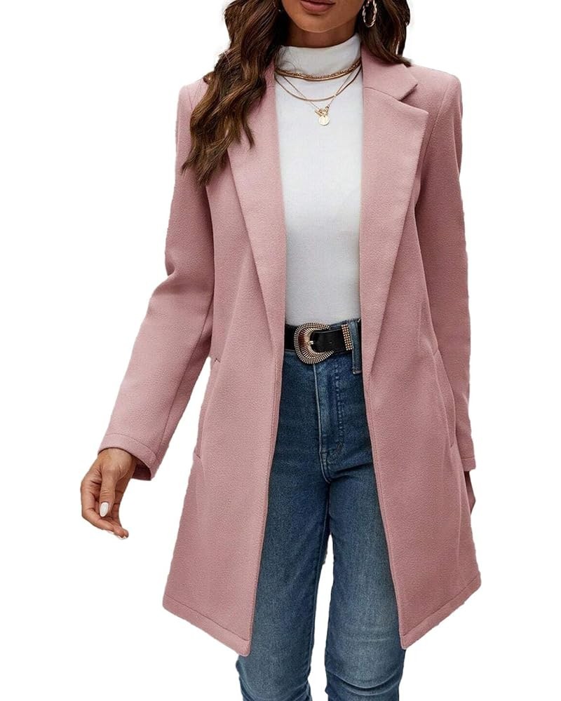 Womens Long Winter Blazers Jackets Lapel Long Sleeve Opent Front 2023 Office Casual Blazer with Pockets Pink $23.84 Suits